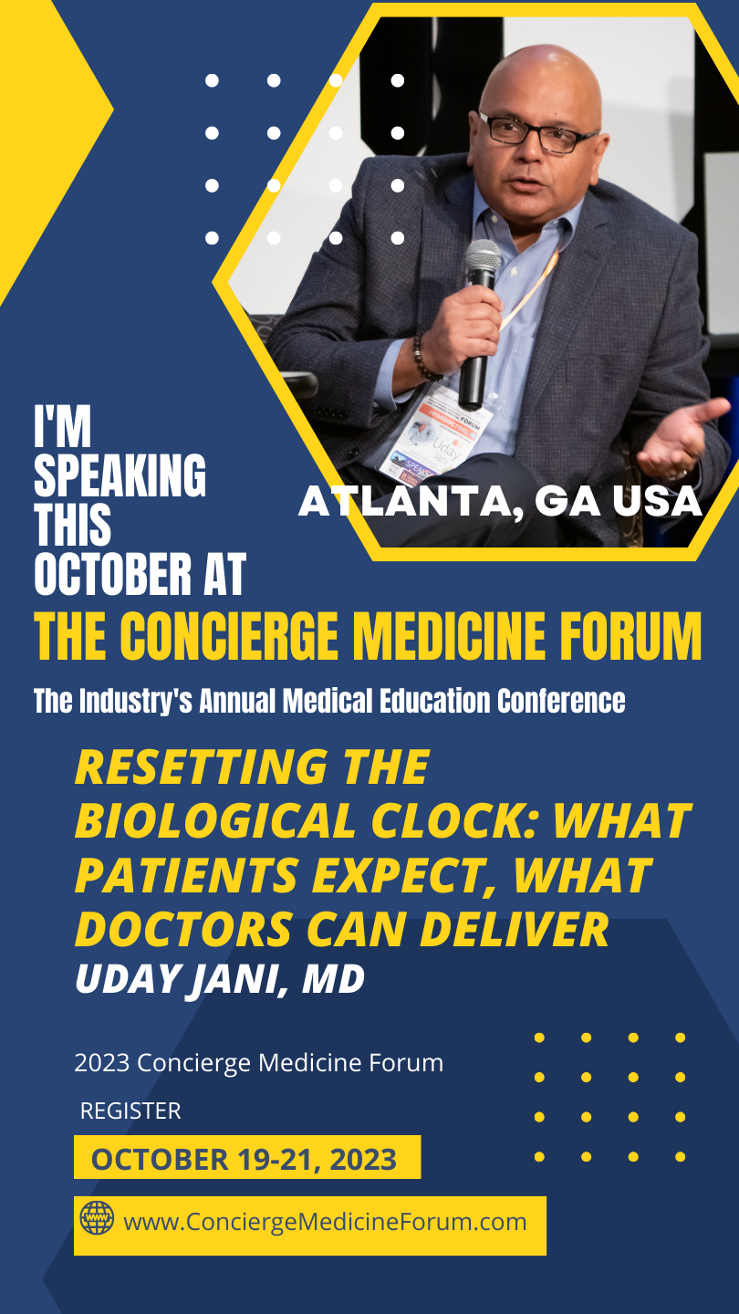 Dr. Uday Jani to present at industry conference this week — “Video Messaging to Patients” + “Resetting the Biological Clock: What Patients Expect, What Doctors Can Deliver”